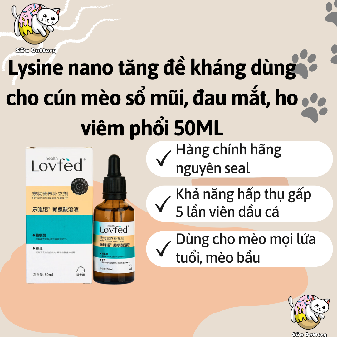 L-Lysine nano cho chó mèo bị hô hấp, bổ sung chất tăng đề kháng, tăng cường miễn dịch chó mèo đau mắt, sổ mũi, bạch cầu
