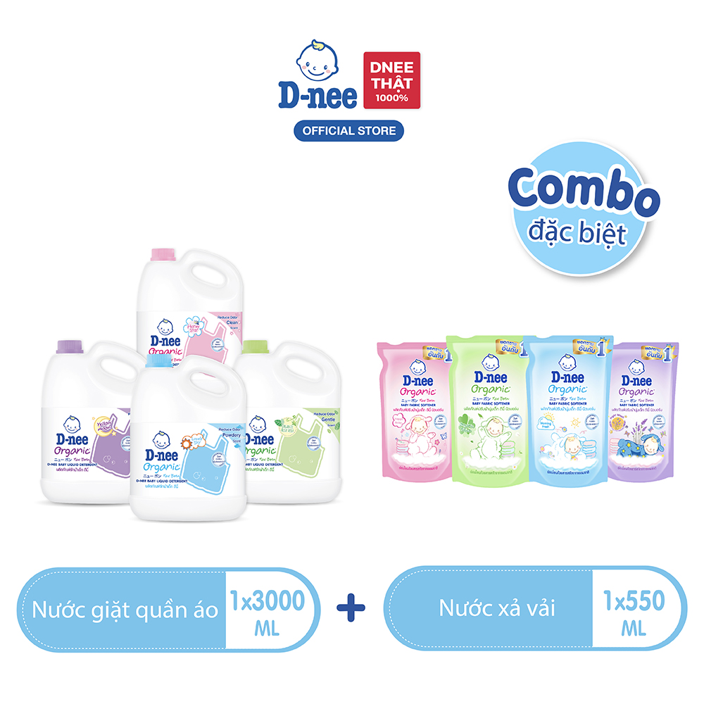 Nước giặt quần áo d-nee 3000 ml + nước xả vải d-nee 600/550 ml