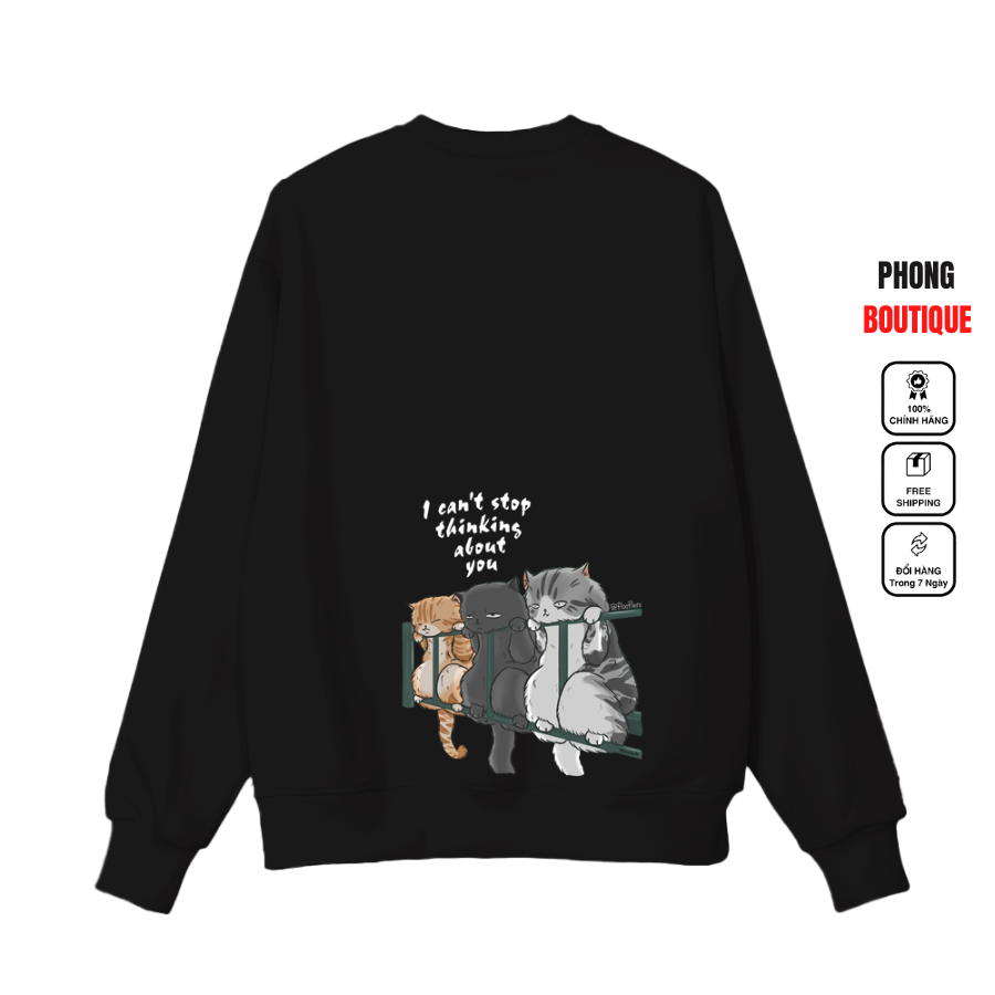 Áo dài tay nỉ bông unisex phong boutique mèo lan can sweater ulzzang cặp đôi nam nữ form rộng oversize hàn quốc.