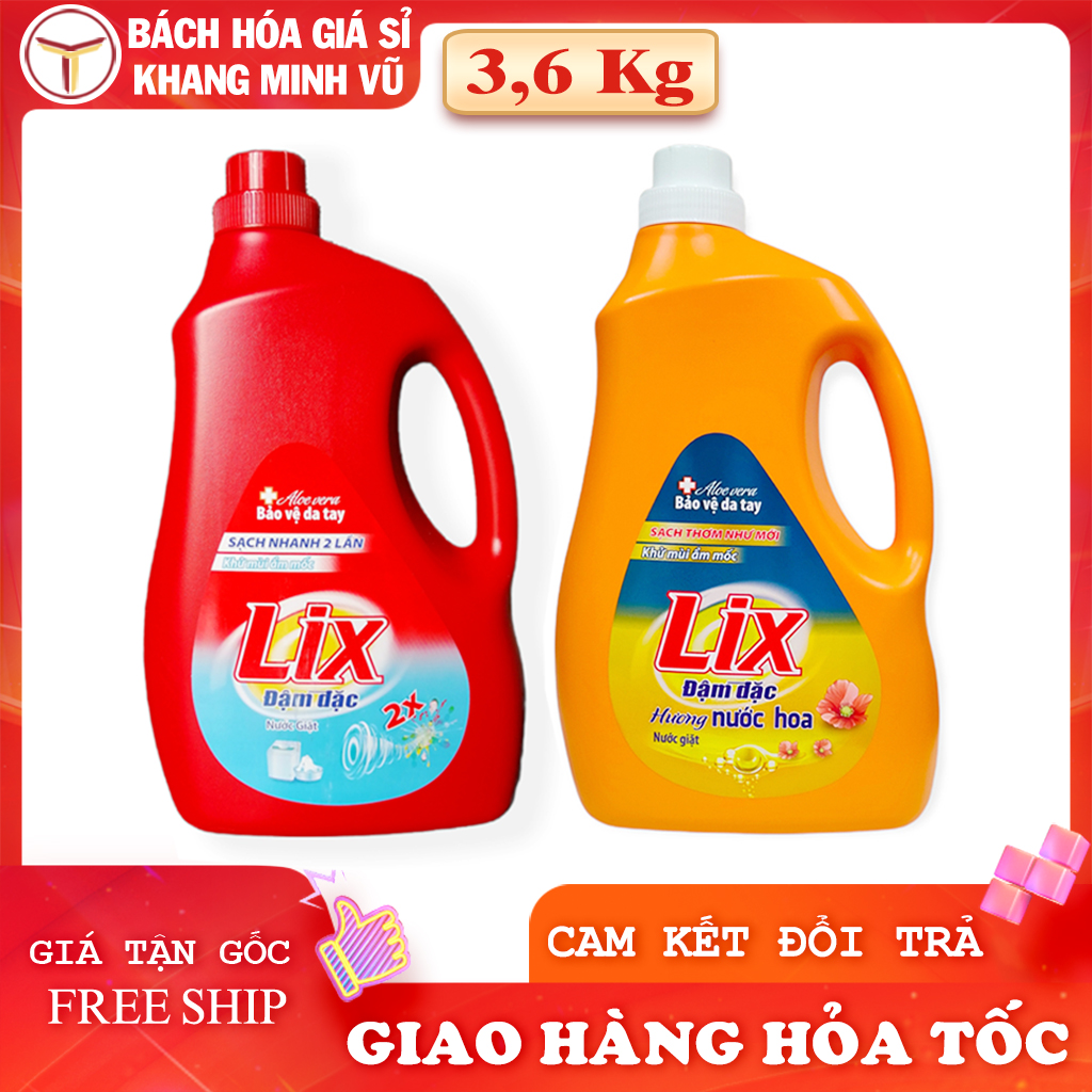 Nước Giặt Lix Đậm Đặc Chai 3,6Kg Cho Máy Giặt Cửa Trên Và Giặt Tay