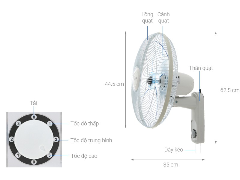 Quạt treo tường midea fw40-15vf
