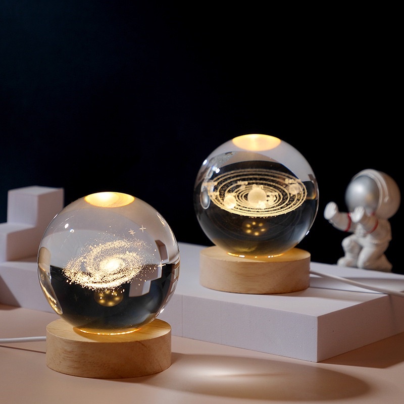 Đèn decor quả cầu thuỷ tinh phát sáng trong suốt plasma trang trí hệ mặt trời có đèn led