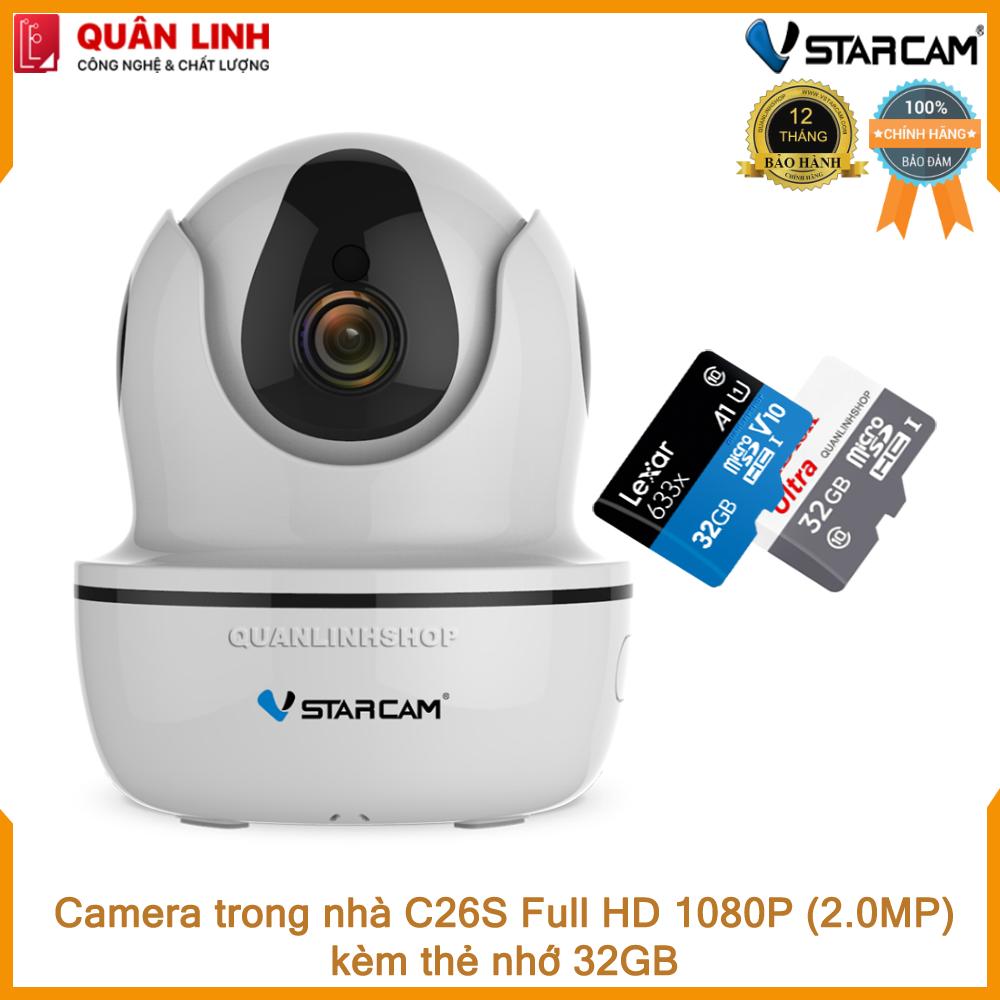 Camera giám sát ip wifi hồng ngoại ban đêm vstarcam c26s full hd 1080p kèm thẻ nhớ 32gb