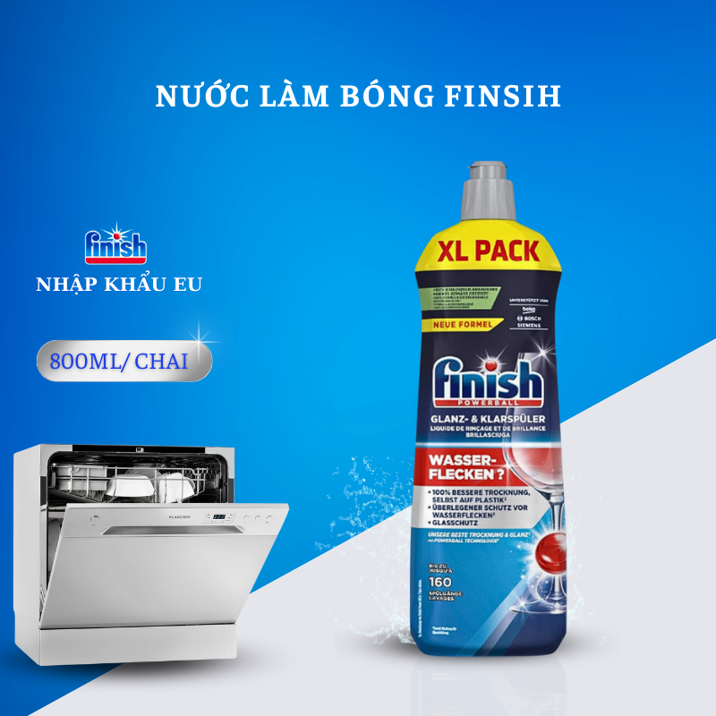Nước làm bóng Finish 800ml giúp chén bát sáng bóng hỗ trợ xả và sấy khô dùng cho máy rửa bát