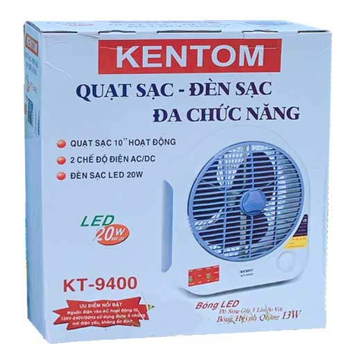 Quạt sạc có đèn sạc kentom kt9400