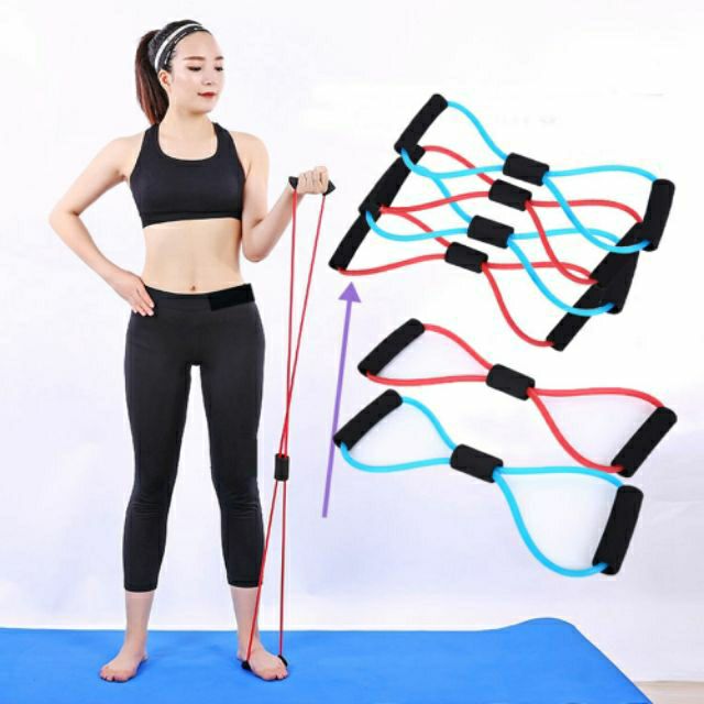 Dụng cụ thể dục:Dây kháng lực số 8 hỗ trợ tập thể dục tại nhà bằng cao su đàn hồi
