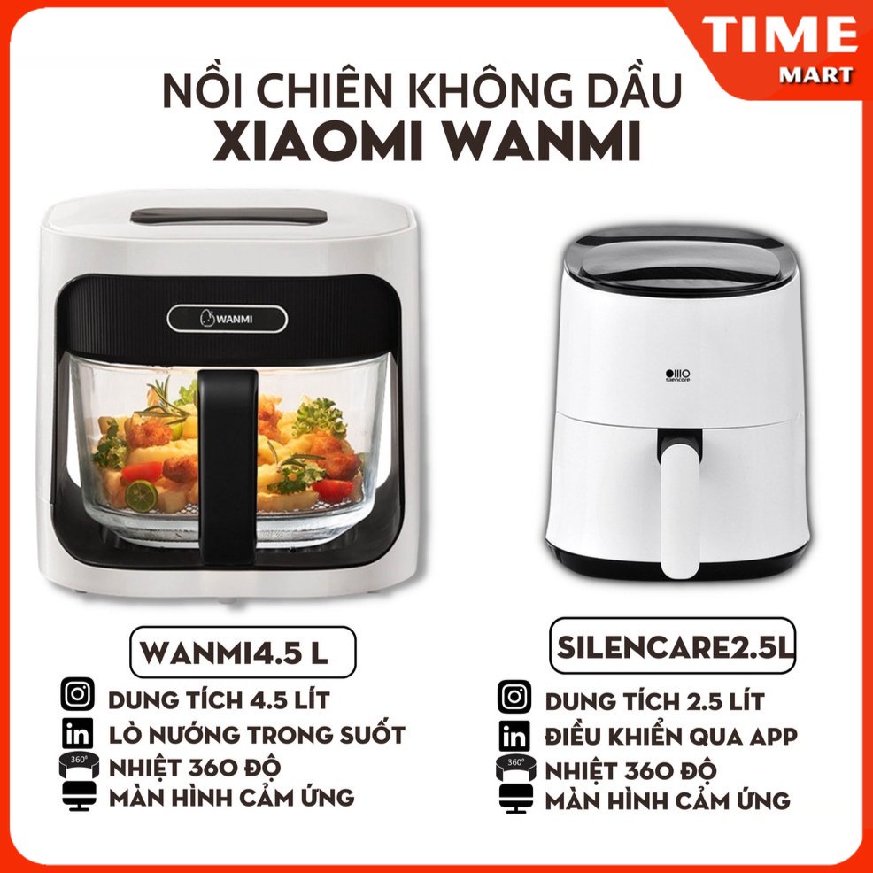 Nồi chiên không dầu thông minh Xiaomi Silencare. Màn hình cảm ứng, Điều khiển qua điện thoại, 2.5L Trắng
