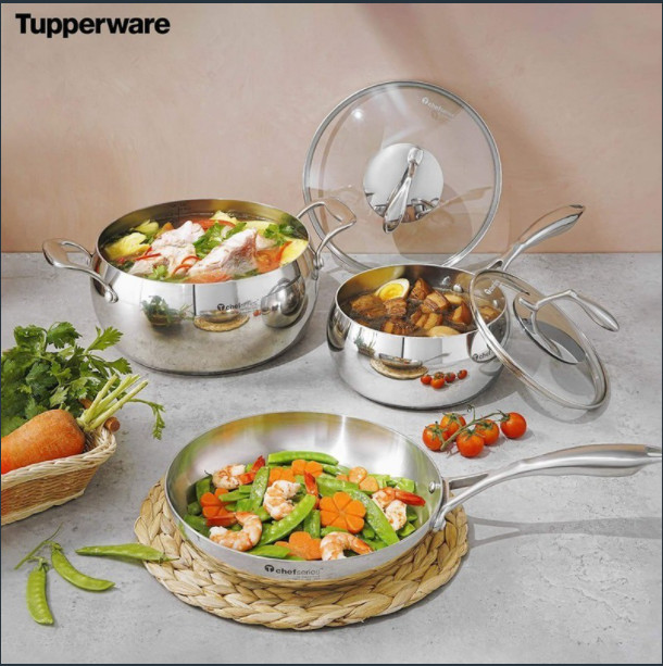Tupperware - chảo t chef series frypan không dính nắp kính 28cm cao cấp đa năng