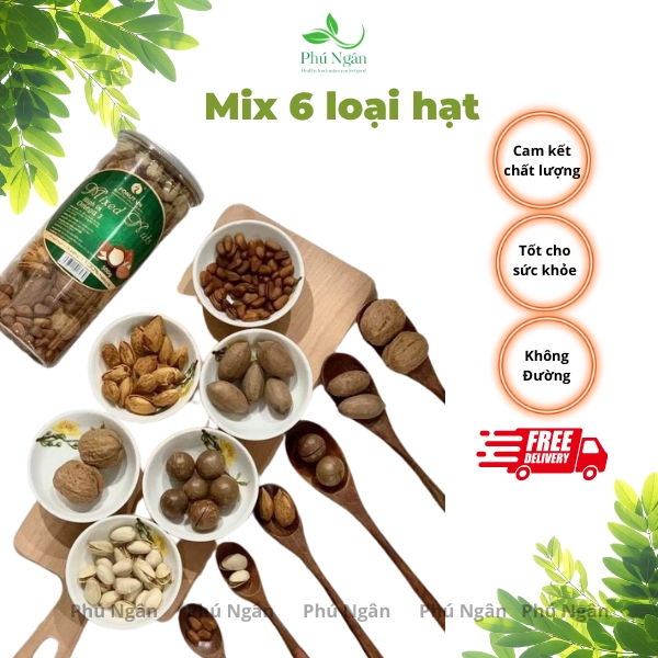 [HCM]Mix 6 loại hạt còn vỏ (hạnh nhân, óc chó, macca, dẻ, hồ đào, thông) hũ 500gr