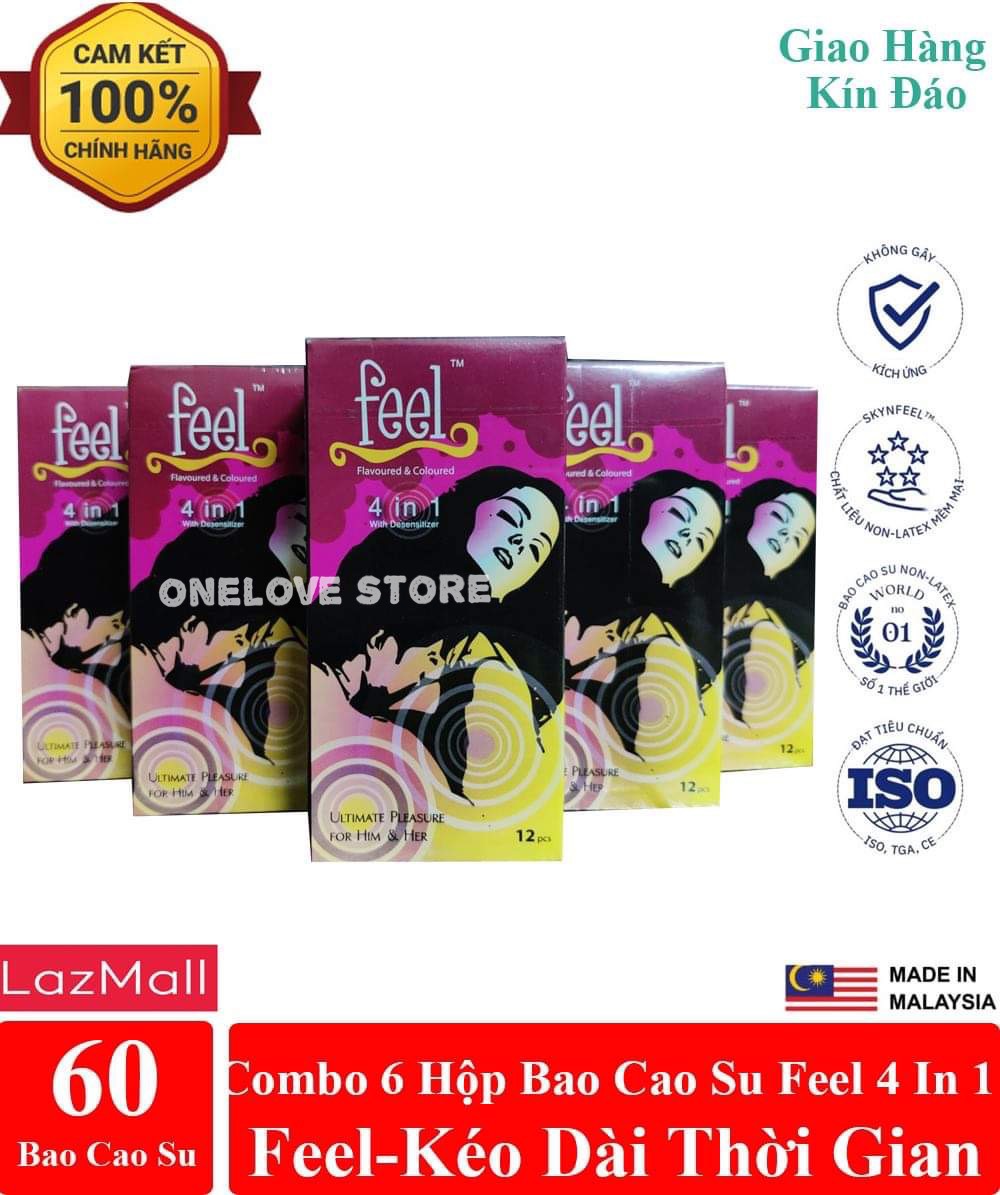 Combo sỉ 6 Hộp bao cao su Feel 4 in 1 giúp kéo dài thời gian quan hệ lâu 72 chiếc
