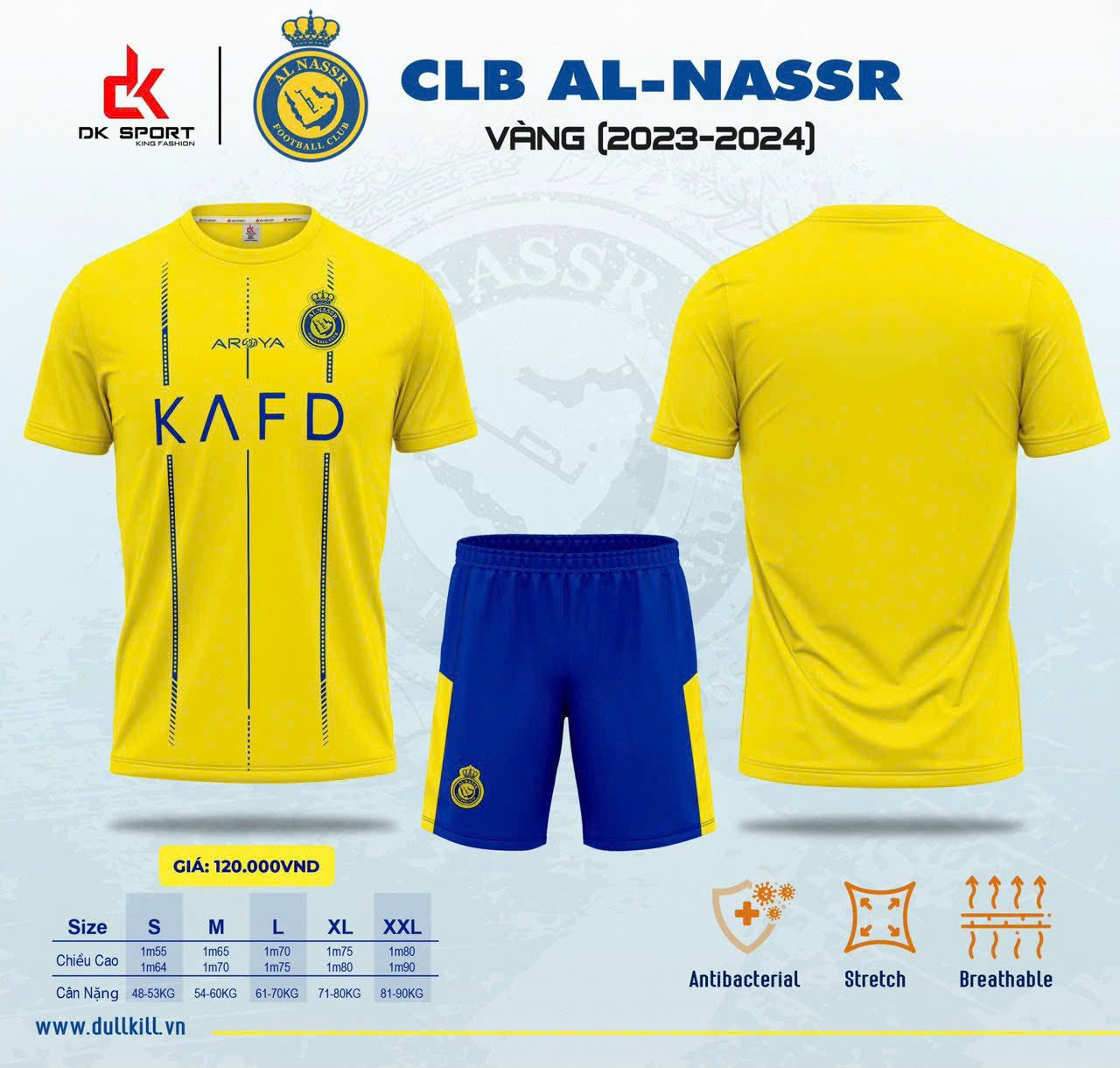 Bộ quần áo bóng đá al nassr sân nhà màu vàng cristiano ronaldo cr7 - vải thun lạnh cao cấp