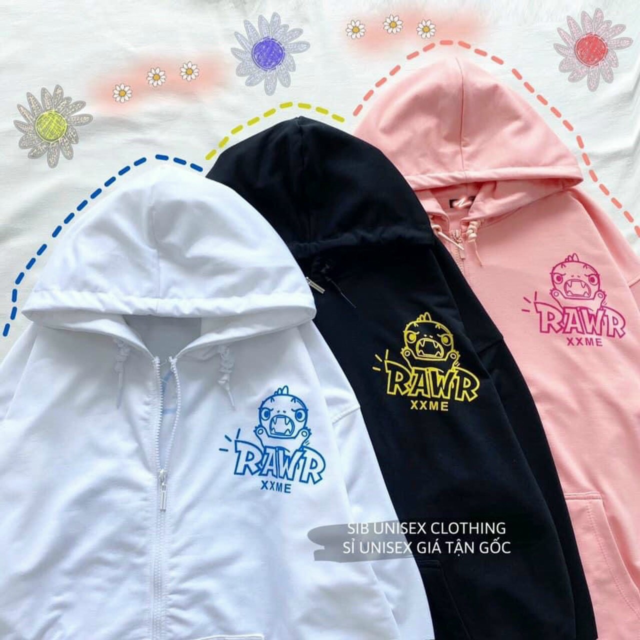 [FREESHIP TOÀN QUỐC] Áo khoác nỉ nam nữ họa tiết Rawr khủng long siêu cá tính giá rẻ cực hot