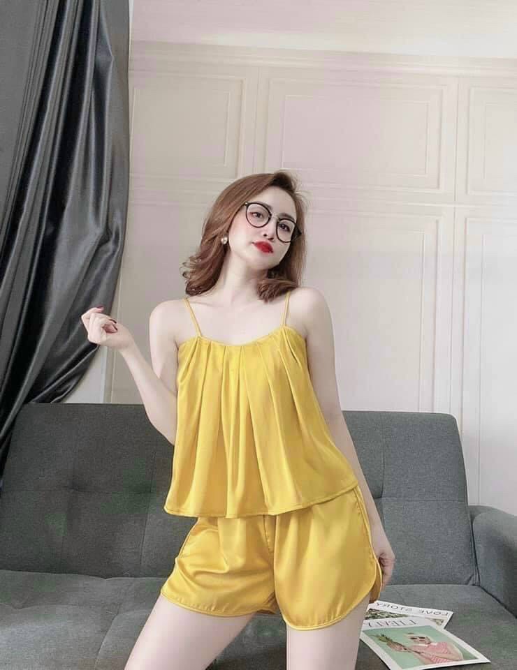 Bộ ngủ lụa 2 dây sexy lụa satin cao cấp , pijama lụa satin gợi cảm 56kg