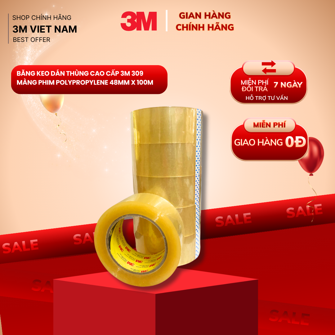 Băng keo trong dán thùng cao câp 3M 309 48mm x 100m