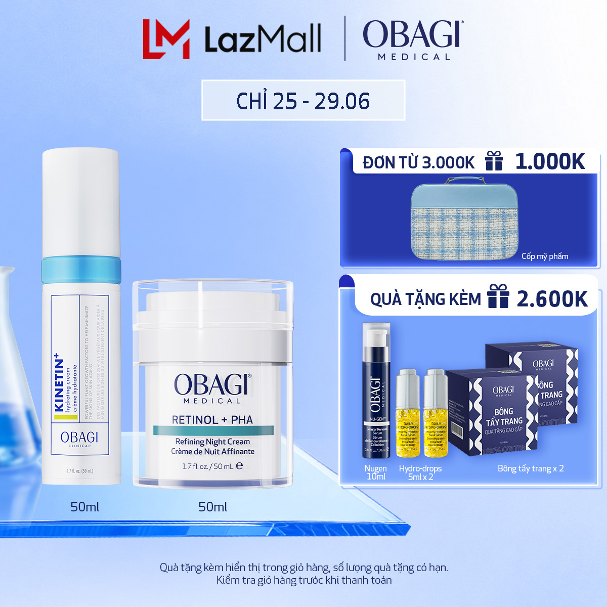 Bộ đôi Kem tái tạo  ngăn ngừa lão hóa da Obagi Medical Retinol + PHA 50ml và Kem Dưỡng Dịu Da Kinetin+ Hydrating 50ml