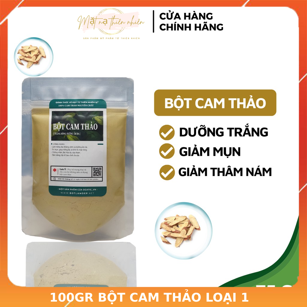 [100GR] Bột Cam Thảo nguyên chất loại 1 hữu cơ Handmade - Trắng Da, Giảm Mụn Organic