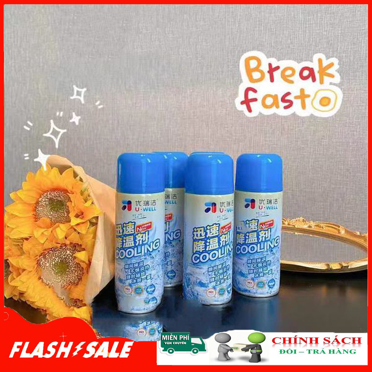 Xịt Lạnh Của Nhật, Bình xịt làm lạnh tức thời đa năng ô tô xe máy Instant Freeze Cool U Well 260ml BH796 Xịt Lạnh Giảm Nhiệt - AHA MARKET