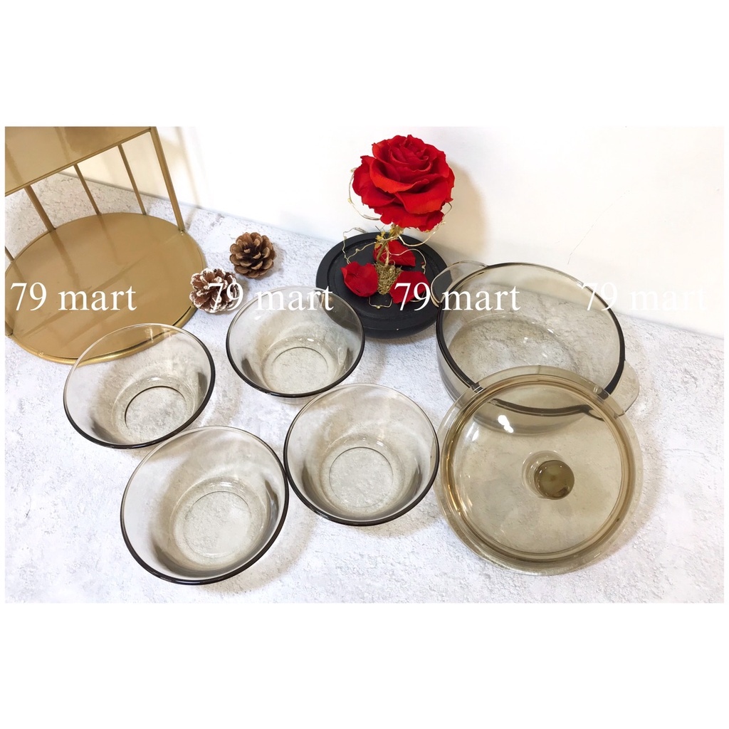 ✲ Bộ nồi thủy tinh 5 món bộ nồi thủy tinh nâu bếp bộ nồi thủy tinh và 4 chén bộ nồi thủy tinh sang trọng. 79 mart.238