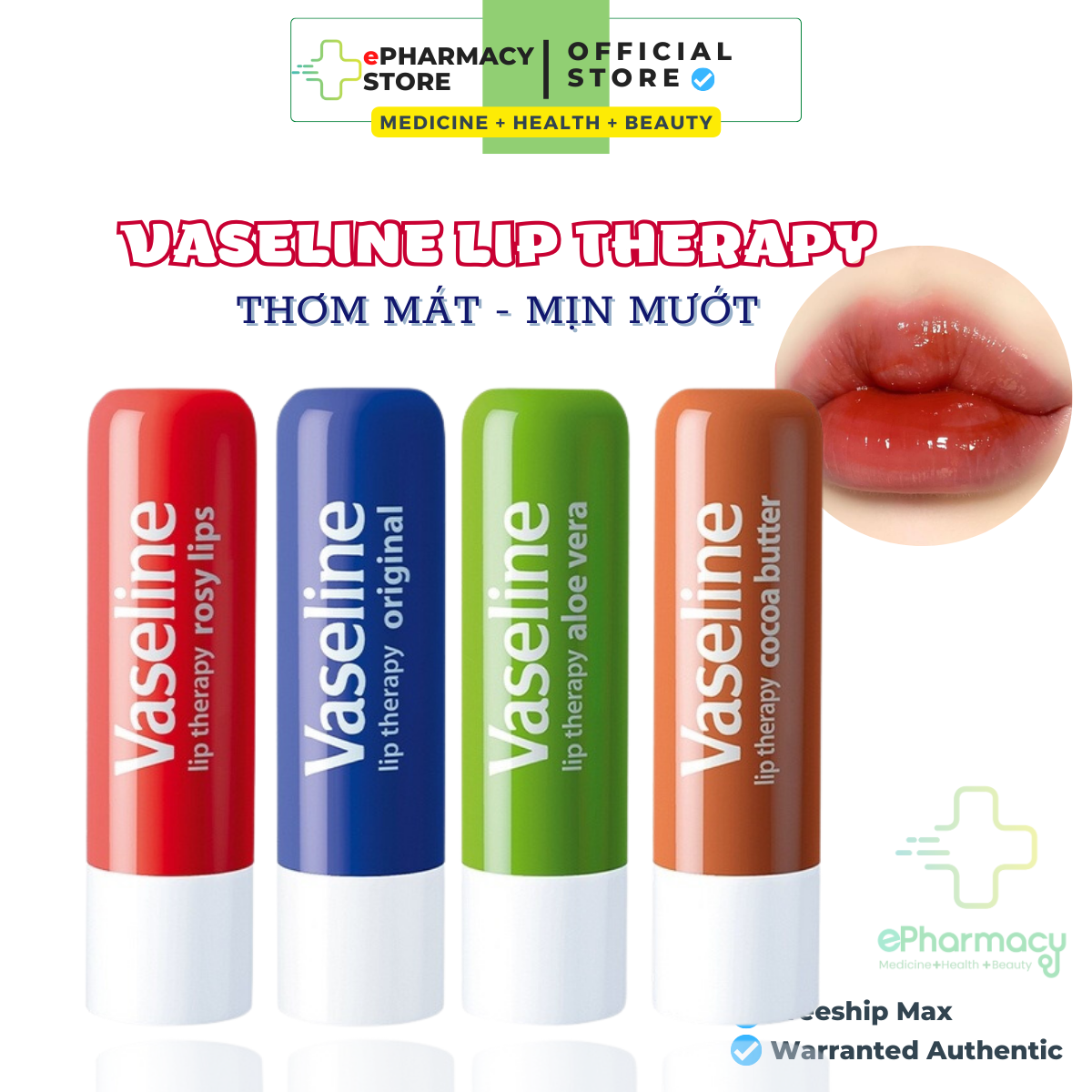 Son Dưỡng Vaseline Thỏi - Son Dưỡng Môi Vaseline Lip Therapy Dưỡng Ẩm 4.8g