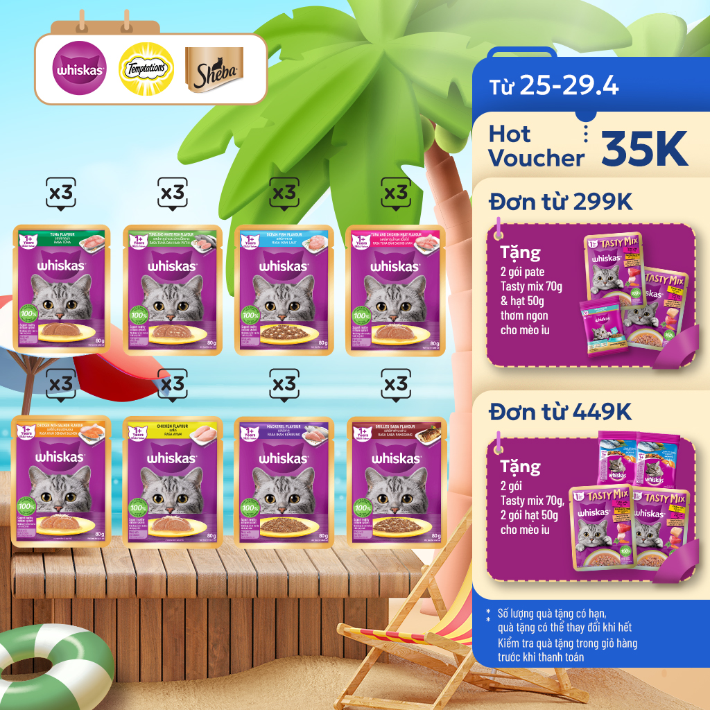 Bộ 24 Túi Thức Ăn Dạng Sốt Cho Mèo Trưởng Thành WHISKAS 80G - Dinh Dưỡng Hoàn Thiện  Cân Bằng Cho Mèo Từ 1 Tuổi trở Lên