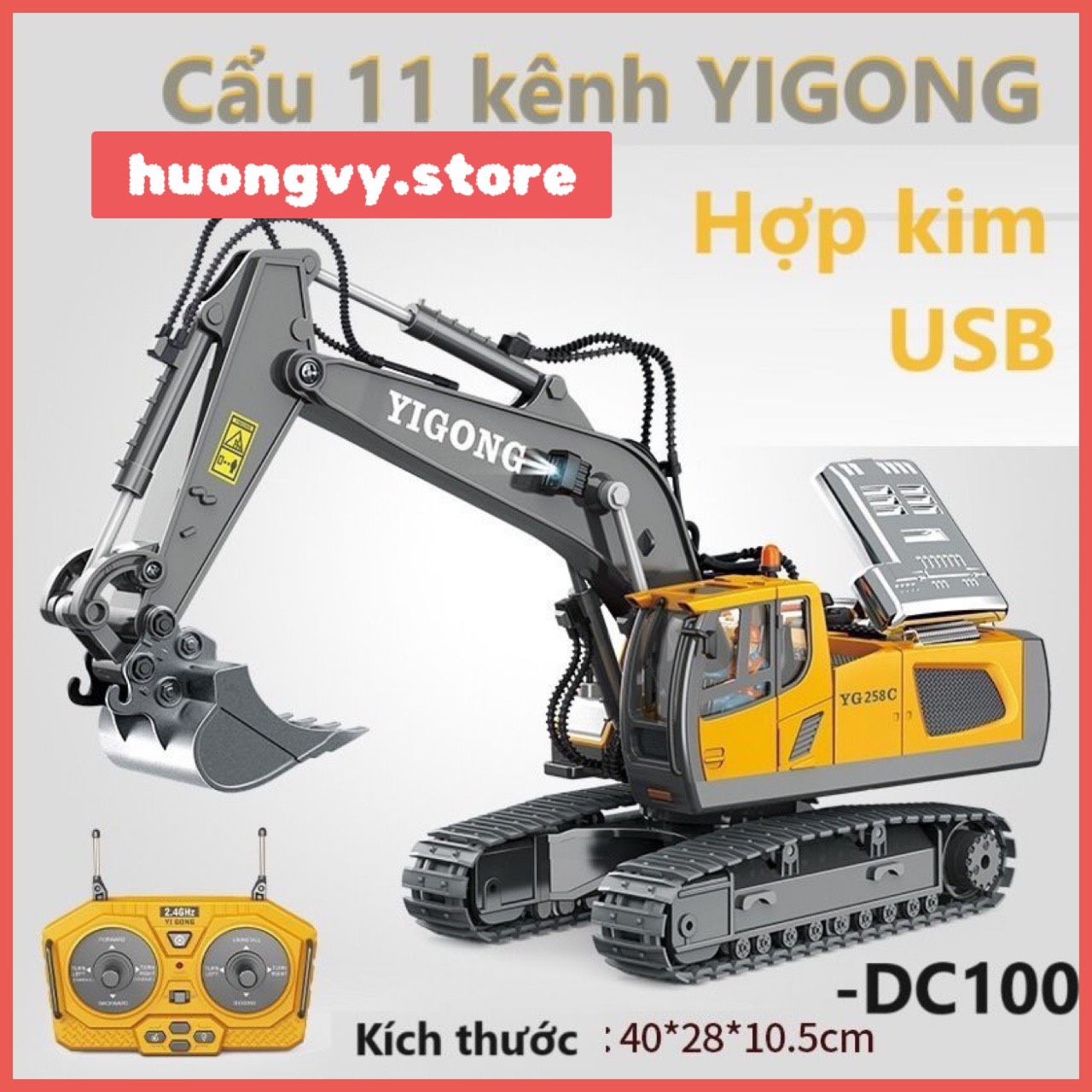 Máy xúc điều khiển từ xa 11 kênh YIGONG, xe múc đất cát gầu sắt hợp kim