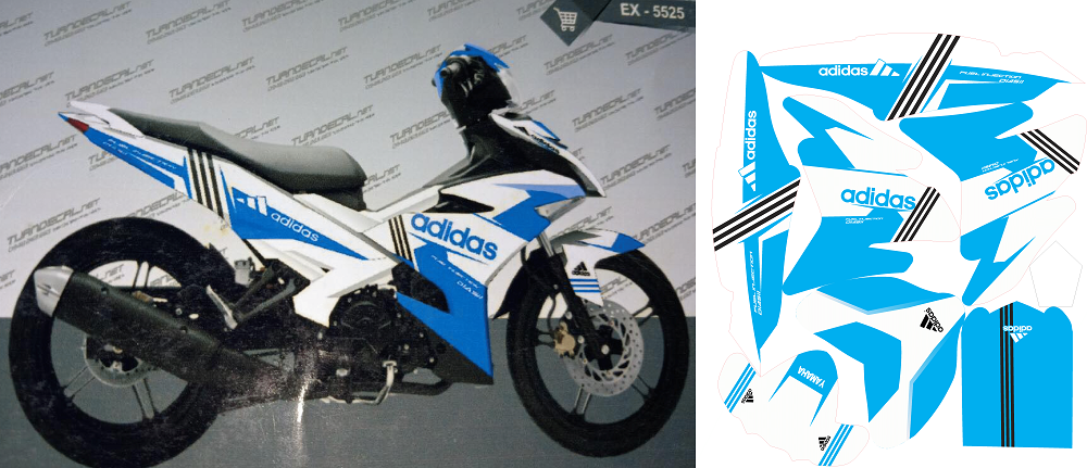 Tem trùm xe máy exciter 150 xanh trắng Adi.das - tem xe máy exciter 150 thiết kế theo yêu cầu - chế độ tem xe máy exciter 150 đẹp rẻ chất