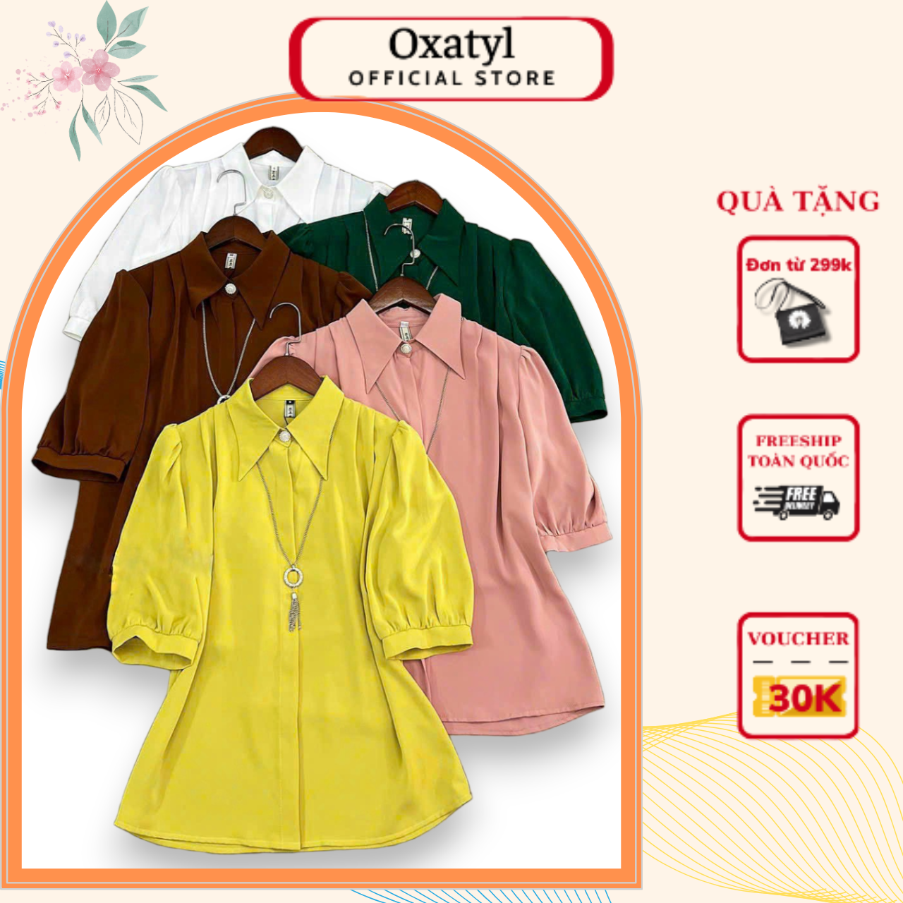 Áo sơ mi cổ đức nhọn kiểu mới Oxatyl AO12 fom áo rộng dấu cúc chất vải lụa mát