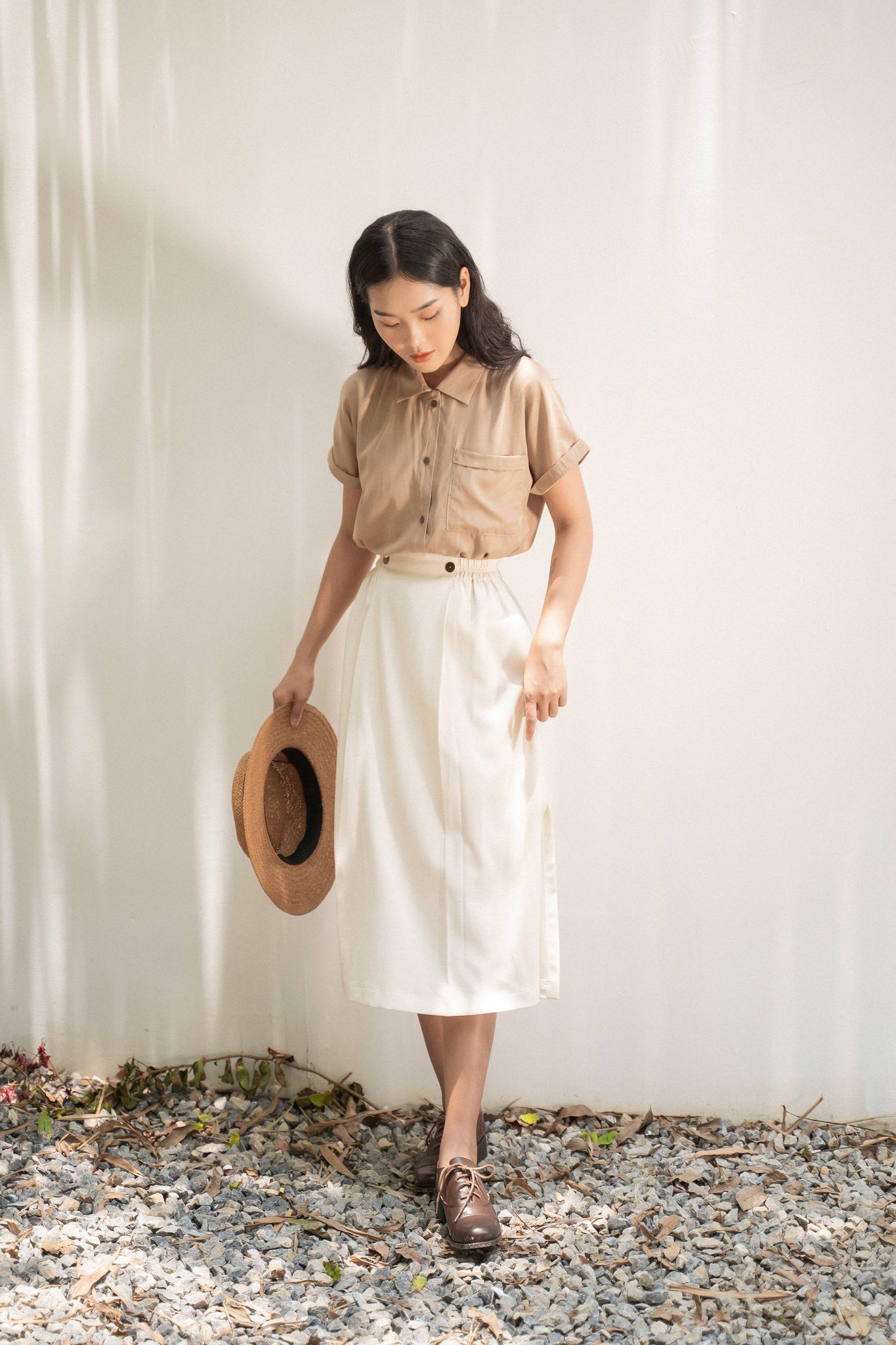 Chân Váy Đũi 2 Cúc - Trắng[Madelen]