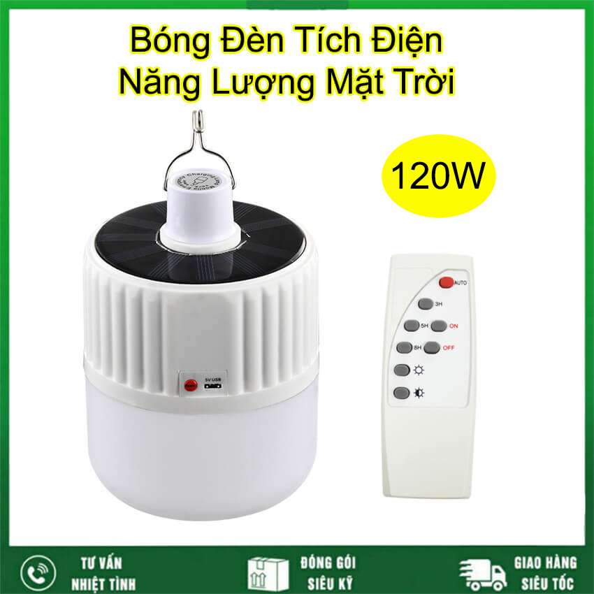 Đèn năng lượng mặt trời 120W sạc tích điện có điều khiển từ xa, Bóng đèn Led tích điện năng lượng mặt trời 120W, đèn năng lượng mặt trời, đèn tích điện