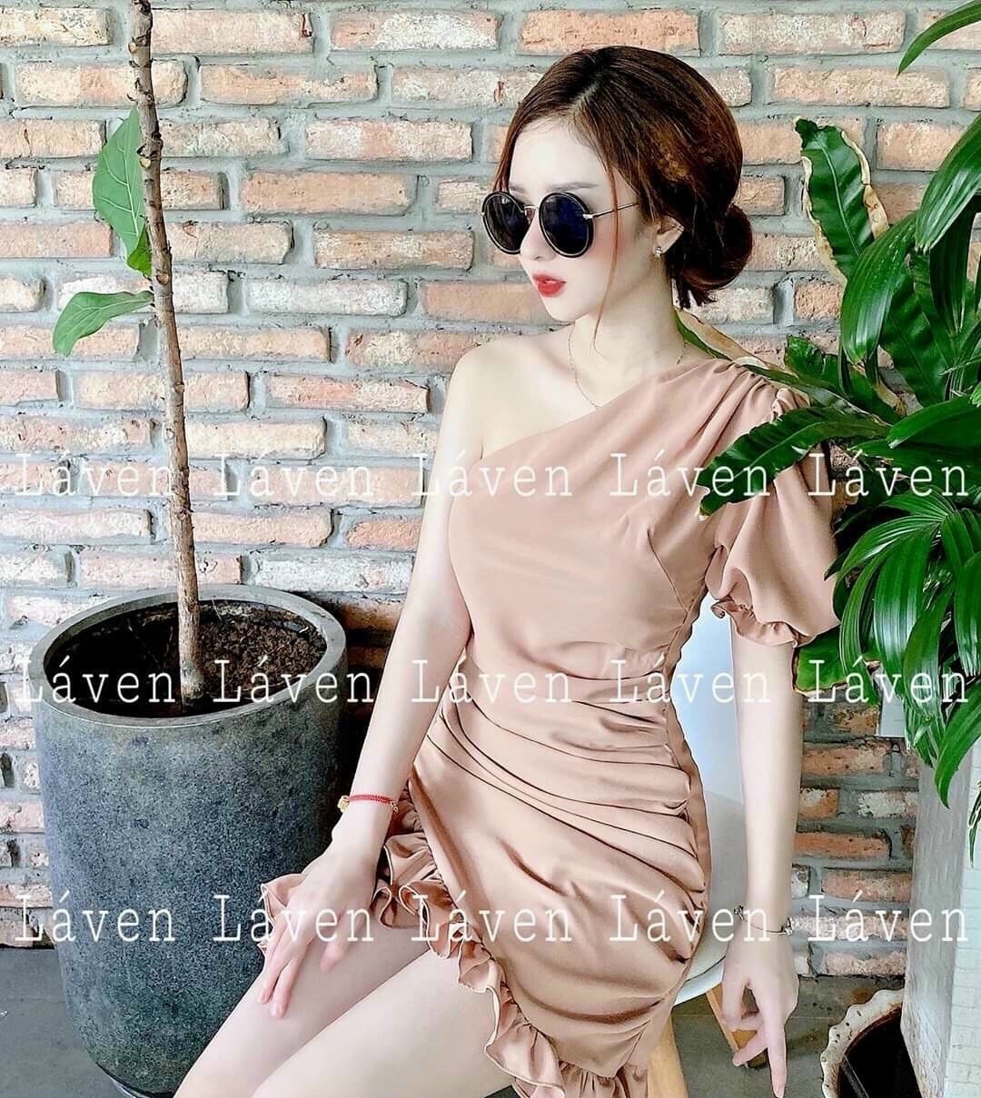Đầm lệch vai bèo có mút ngực bao xịn nha khách-qc