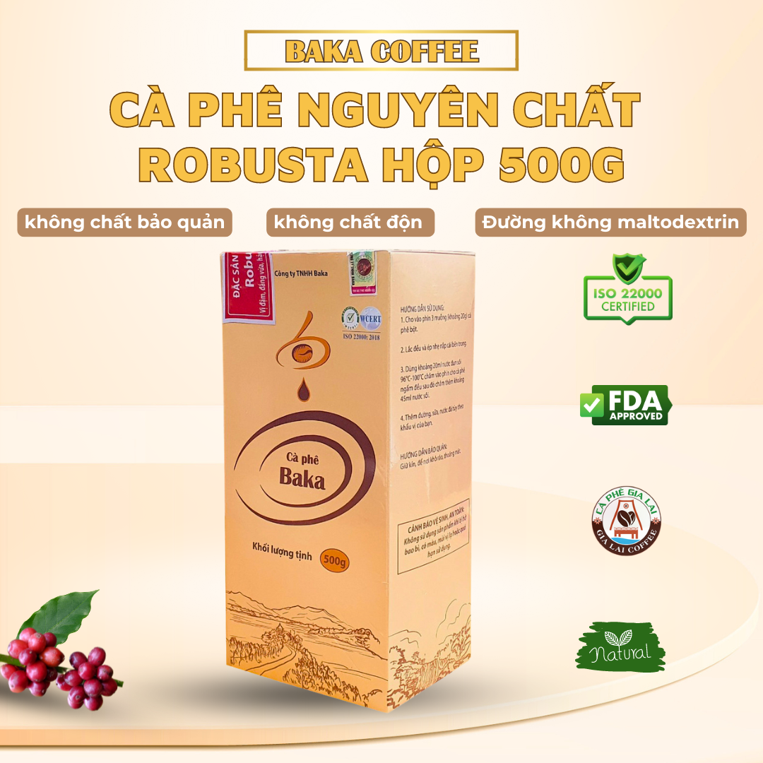 Cà Phê Nguyên Chất Baka - Robusta (Hộp 500g)