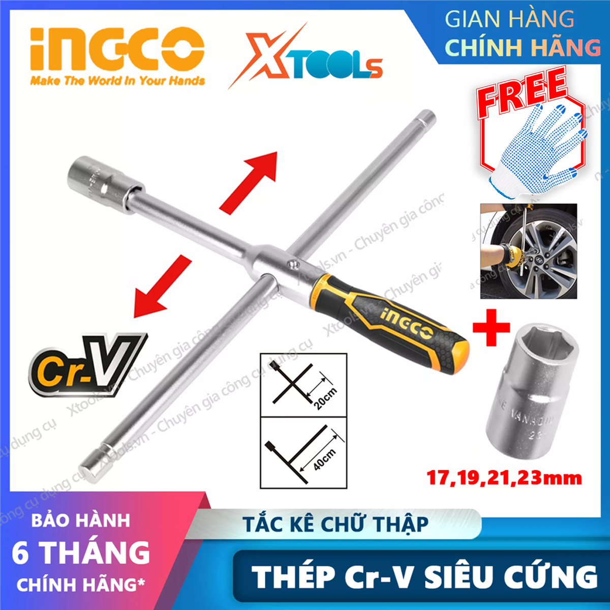 Bộ cần siết chữ T tự động đầu tuýp thay đổi đa năng INGCO HRCW40231 tắc kê chữ thập thép Cr-V không gỉ mở bulong ốc vít