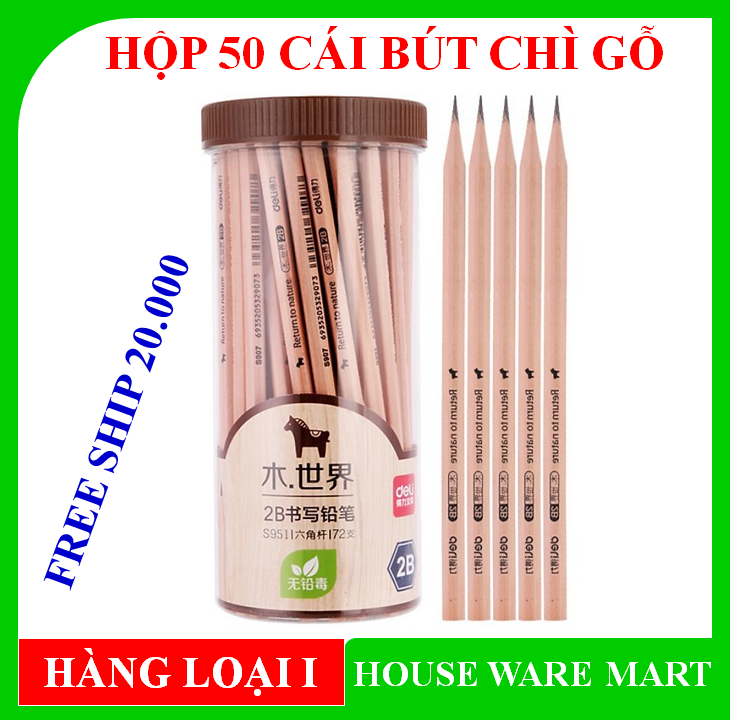 [ XẢ KHO FREE SHIP 20K ] Hộp 50 cái BÚT CHÌ gỗ  - Bút chì 2B - Bút chì gỗ Loại đẹp