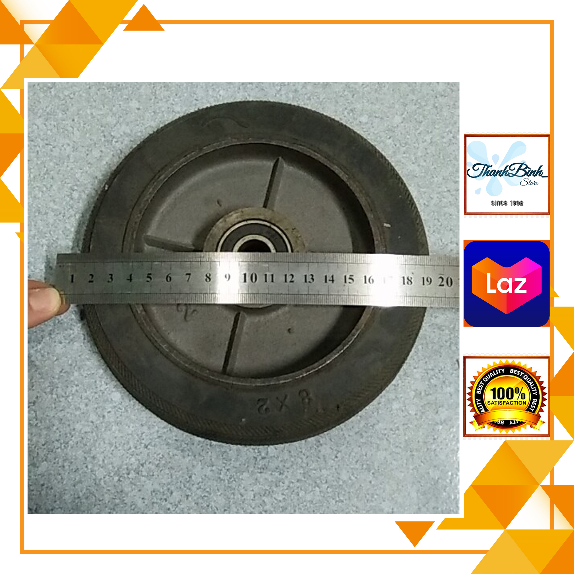 Bánh xe gang 200mm có vòng bi- dùng thay thế xe đẩy hàng 2 bánh/ 4 bánh