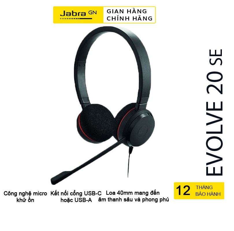 Tai nghe chụp tai micro jabra evolve 20se loại bỏ tạp âm hàng chính hãng
