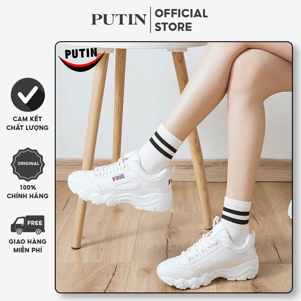 Tất cổ cao cổ trung cổ thấp 2 vạch trắng đen nam nữ vớ dài trơn dày thời trang Hàn Quốc - Tất cao cấp PUTIN
