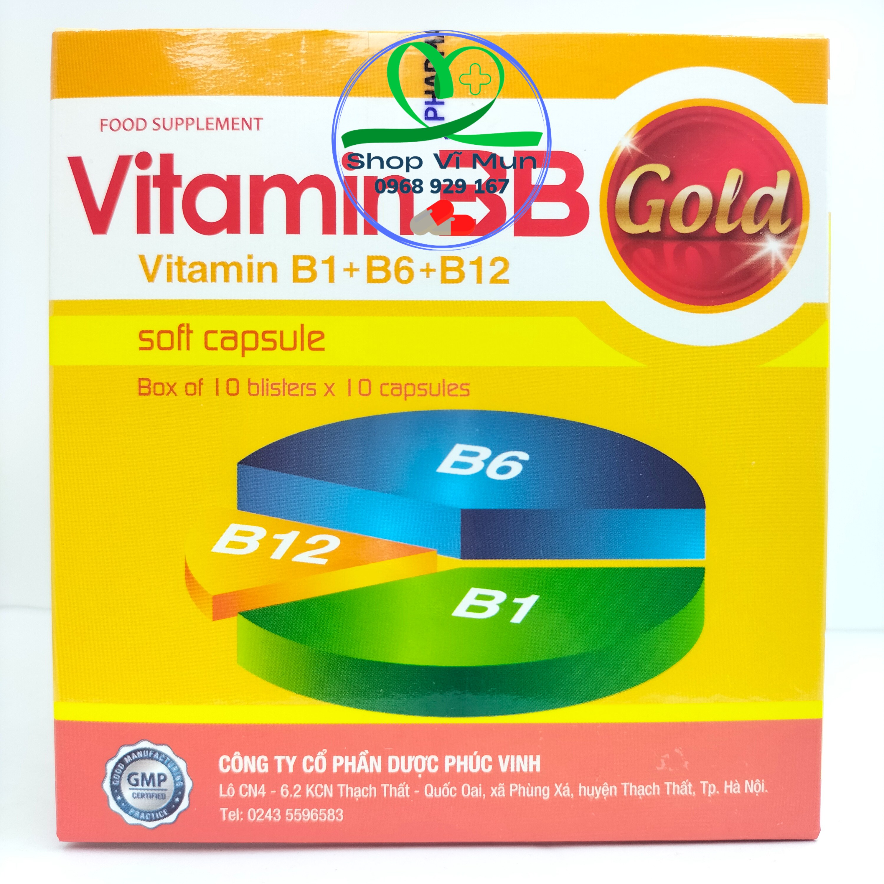 Viên uống Vitamin 3B Gold PV bổ sung vitamin B1+B6+B12 - Hộp 100 viên