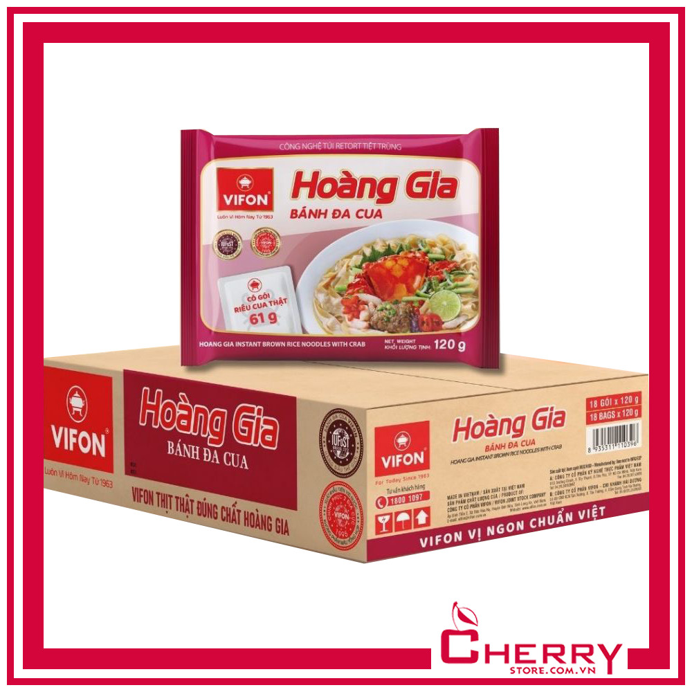Thùng 18 gói bánh đa cua Vifon Hoàng Gia 120g