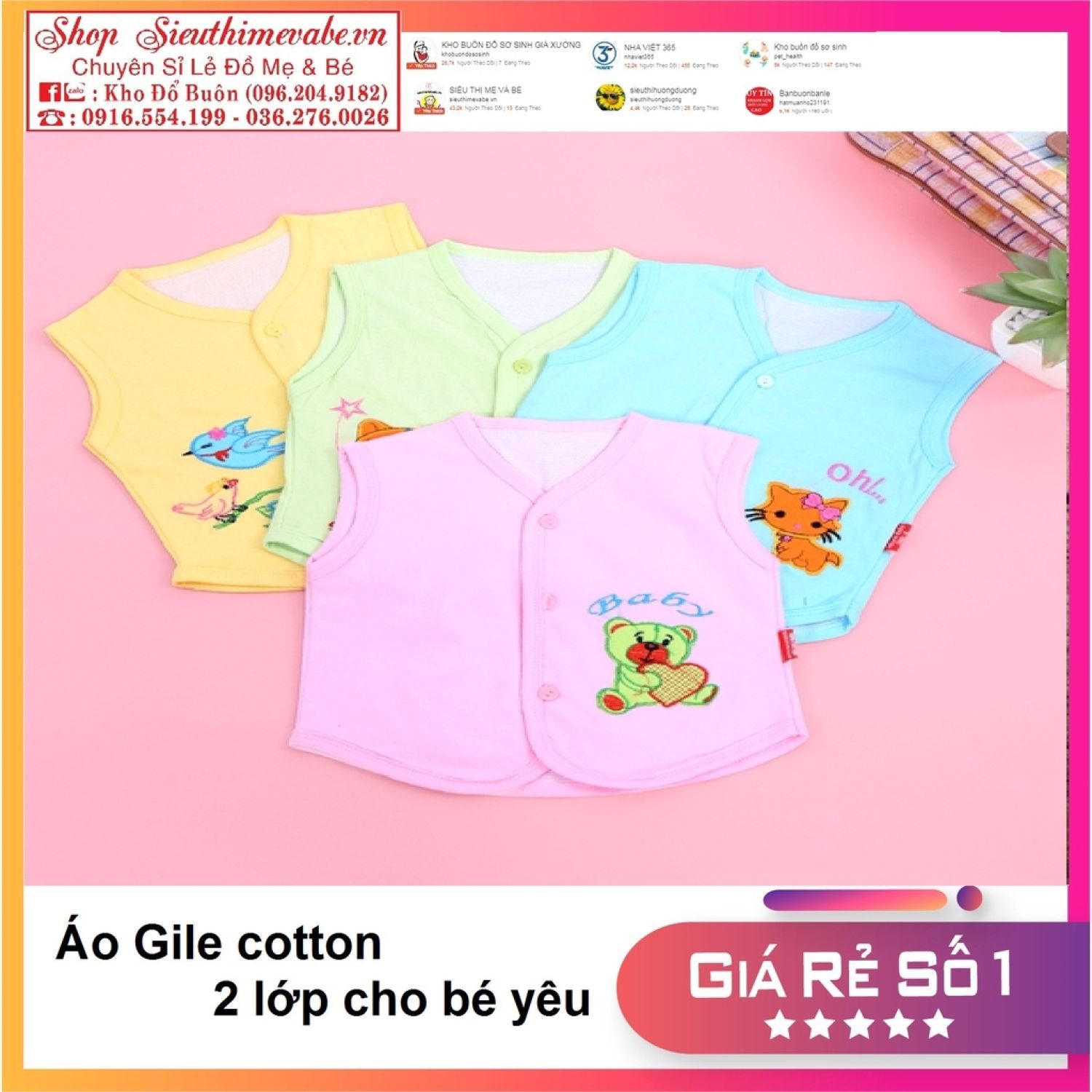 Áo gile cotton 2 lớp cho bé yêu loại đẹp