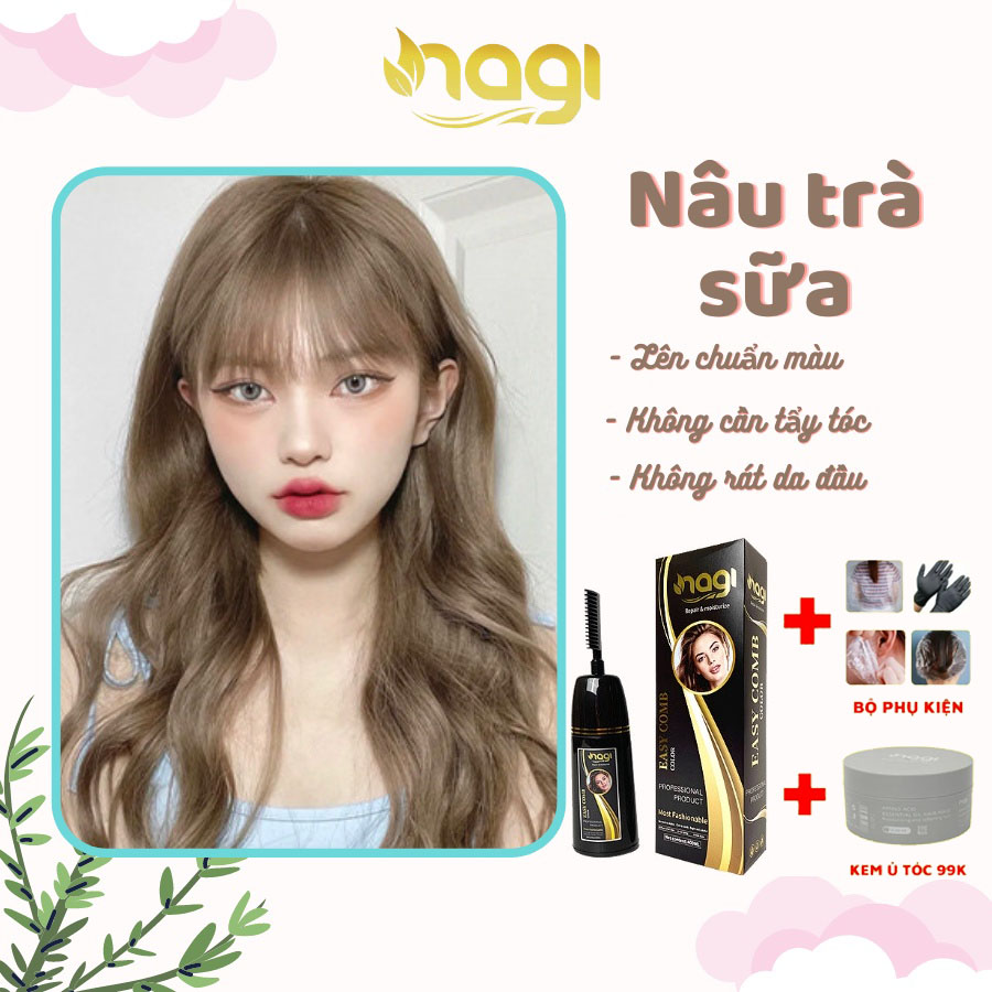 Dầu gội nhuộm tóc màu Trà Sữa Nagi CREAM-COLORED 05 chiết xuất từ thiên nhiên chai 400ml, nhuộm tóc trà sữa, màu tóc trà sữa đẹp