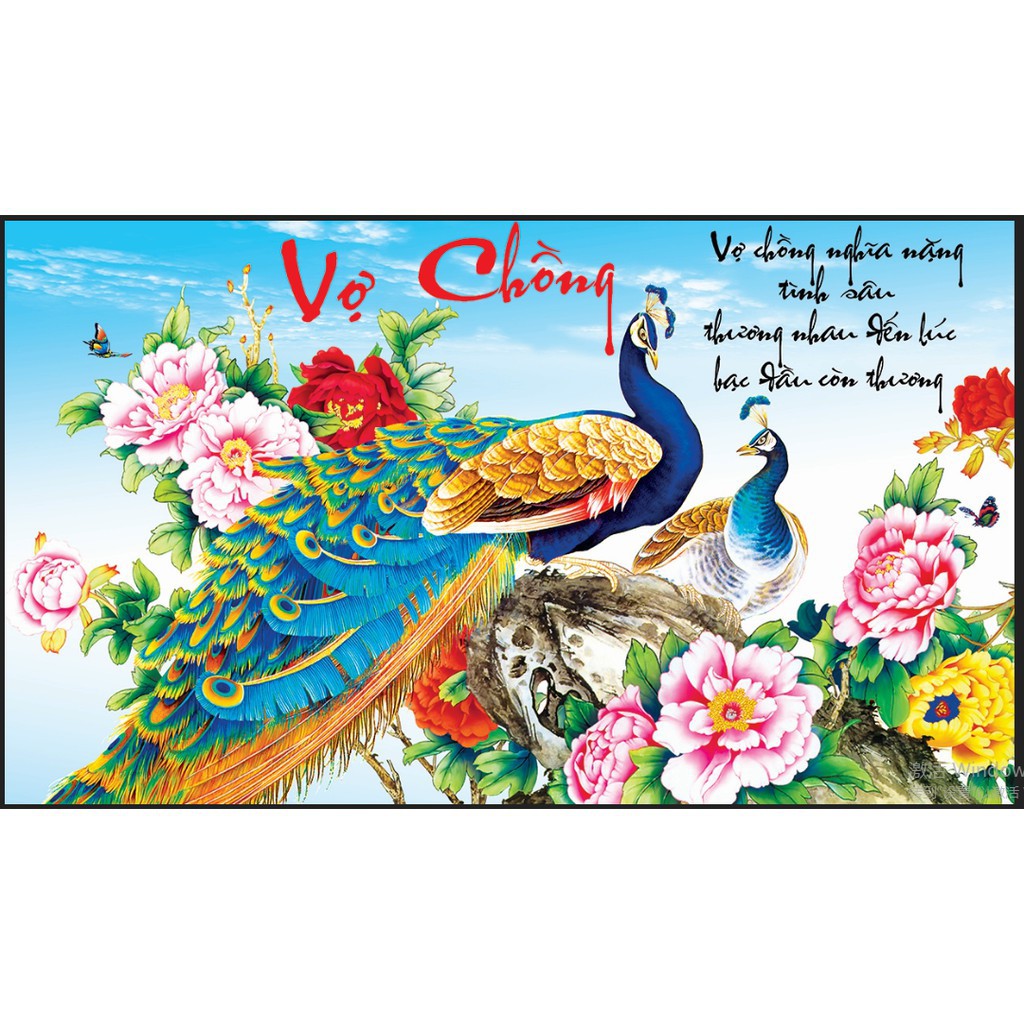 Tranh đính đá thư pháp Vợ chồng kích thước 91*53cm