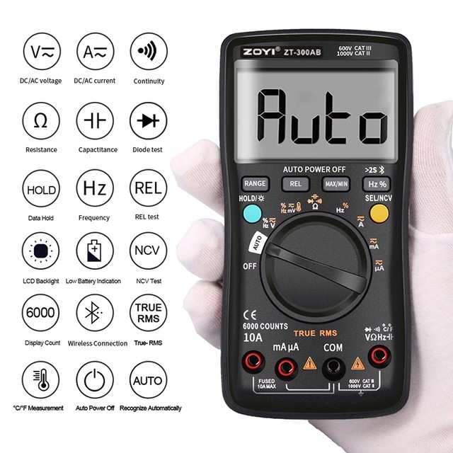 Đồng hồ đo điện vạn năng zoyi zt-300ab kết nối không dây bluetooth đo tự động/ cơ hiển thị qua điện thoại