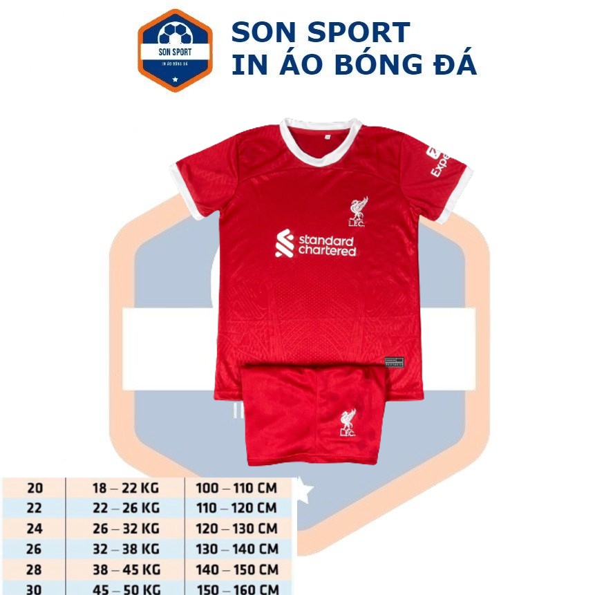 Bộ quần áo Bóng Đá Trẻ em CLB LiverPool Màu đỏ Vải mè thoáng mát
