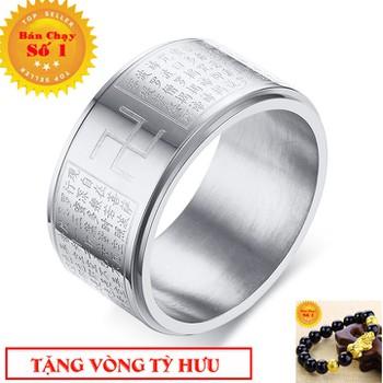 Nhẫn xoay BÁT NHÃ TÂM KINH khắc chữ VẠN không đen xoay 360 độ - Phong Thủy mạ vàng - Tặng vòng tỳ hưu vàng
