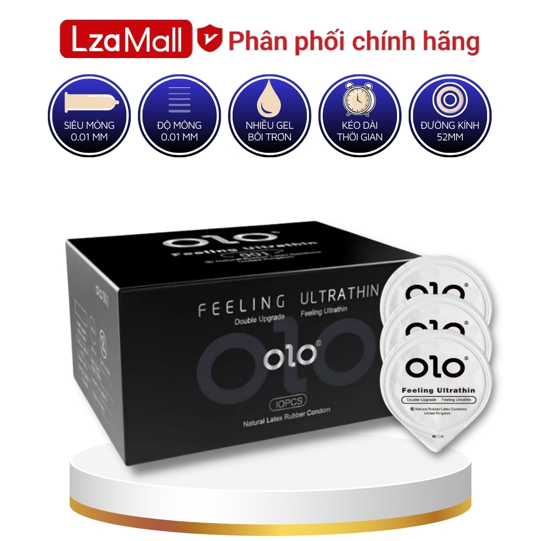 bao cao su siêu mỏng olo 001 đen nhiều gel bôi trơn hương thơm nhẹ hộp 10 bcs