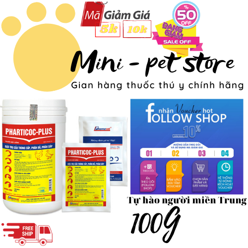 100G  PHARTICOC-PLUS, TIÊU CHẢY, CẦU TRÙNG CHO GIA SÚC, GIA CẦM, GÀ, VỊT THÚ Y DRICH