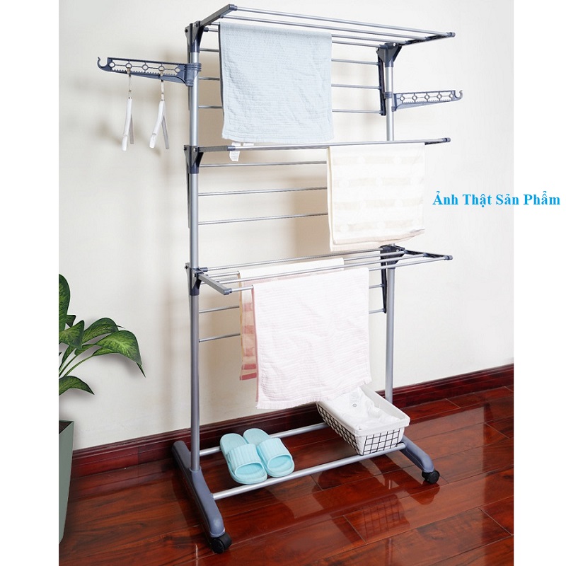 Giàn phơi quần áo thông minh 6 cánh gấp gọn tích hợp bánh xe xoay 360 độ