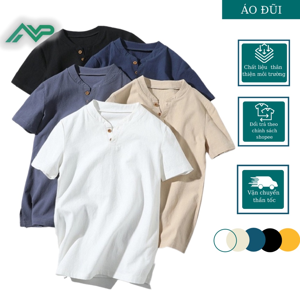Áo phông đũi nam cộc tay NPV chất đũi thái mát thoáng khí áo phông nam cổ tàu thời trang mặc chuẩn form