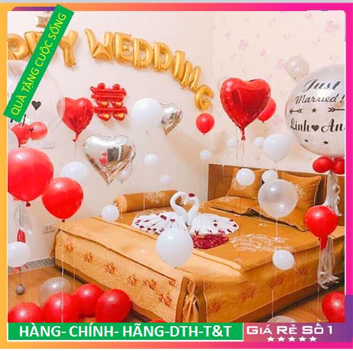 FREESHI🌺🌺SET BÓNG TRANG TRÍ PHÒNG CƯỚI, PHÒNG TÂN HÔN TÔNG HỒNG LÃNG MÃN ( tặng bơm bóng, băng dính, dây ruy băng)