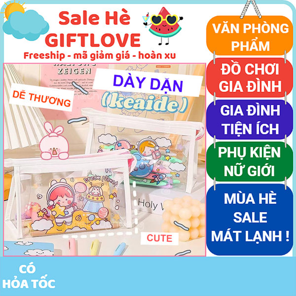 (Chọn mẫu Nam/Nữ ) Túi đựng bút cute  trong suốt họa tiết dễ thương,  túi đựng mỹ phẩm trong suốt dễ thương giá rẻ  ,hộp bút cute trong suốt tam giác chứa được nhiều đồ  , hộp bút trong suốt cute - Giftlove